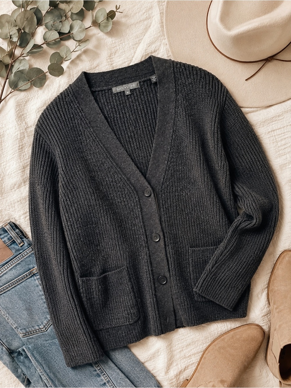 Slate & Stone Gray Wool Blend Chunky Knit Cardigan M